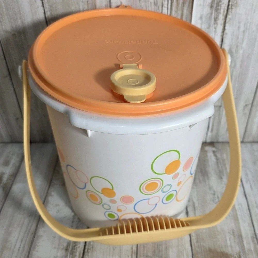 Tupperware 5L Storage Bucket Vented Lid Handle Bubble Print 4653A-1 Retro Orange - Picture 6 of 8